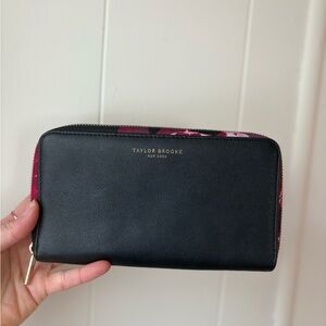 Taylor Brooke NY Black Wallet Pink/Purple Floral Accents